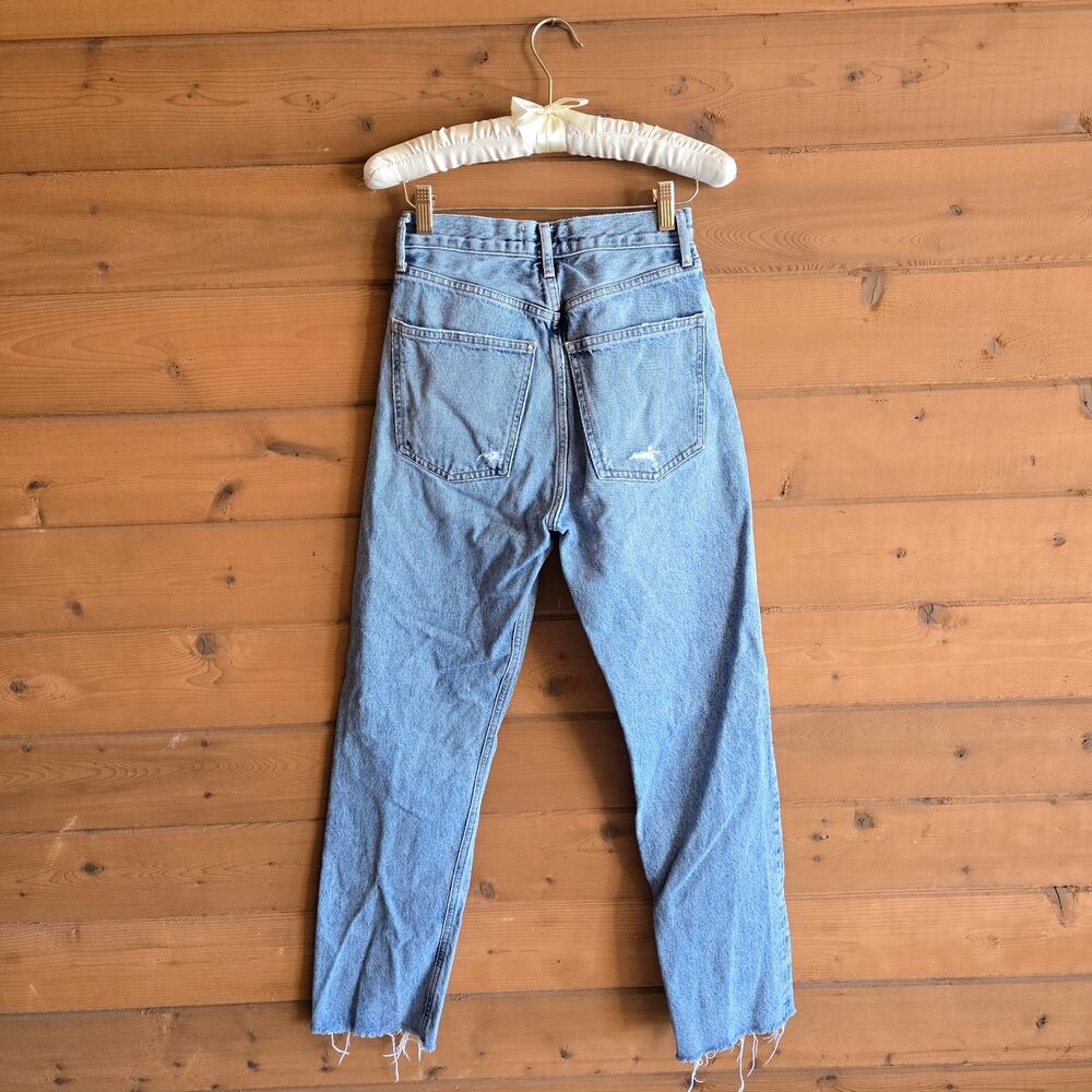 Agolde 90's Pinch Waist Jean Ruminate Light Blue 25 Y2K Raw Hem Distressed Boho - Picture 5 of 9